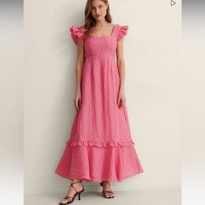 NWOT ASOS Pink Ruffle Frill Open Tie Back Ruffled Flowy Maxi Dress Small